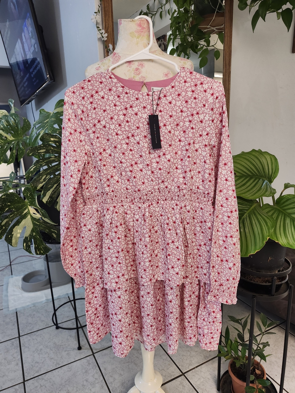Tommy Hilfiger Pink Floral Long-Sleeve Peplum Dress